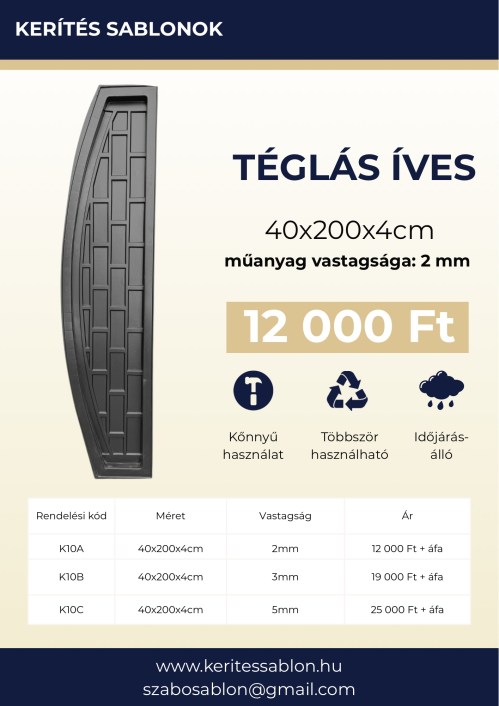 Téglás íves -adatlap